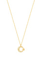 Small Moon and Star Silver Necklace with White Stone