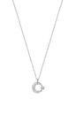 Small Moon and Star Silver Necklace with White Stone