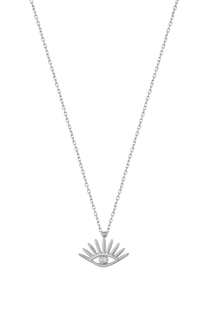 Single Stone Eyelashes Eye Silver Necklace