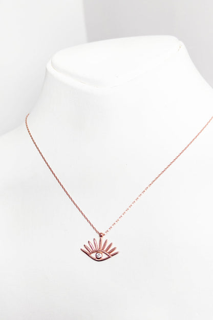Single Stone Eyelashes Eye Silver Necklace