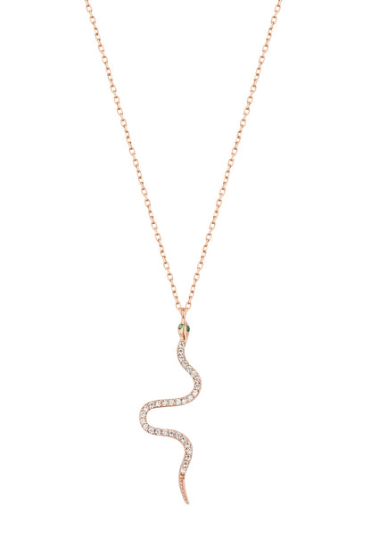 Green Eyed Snake Silver Necklace