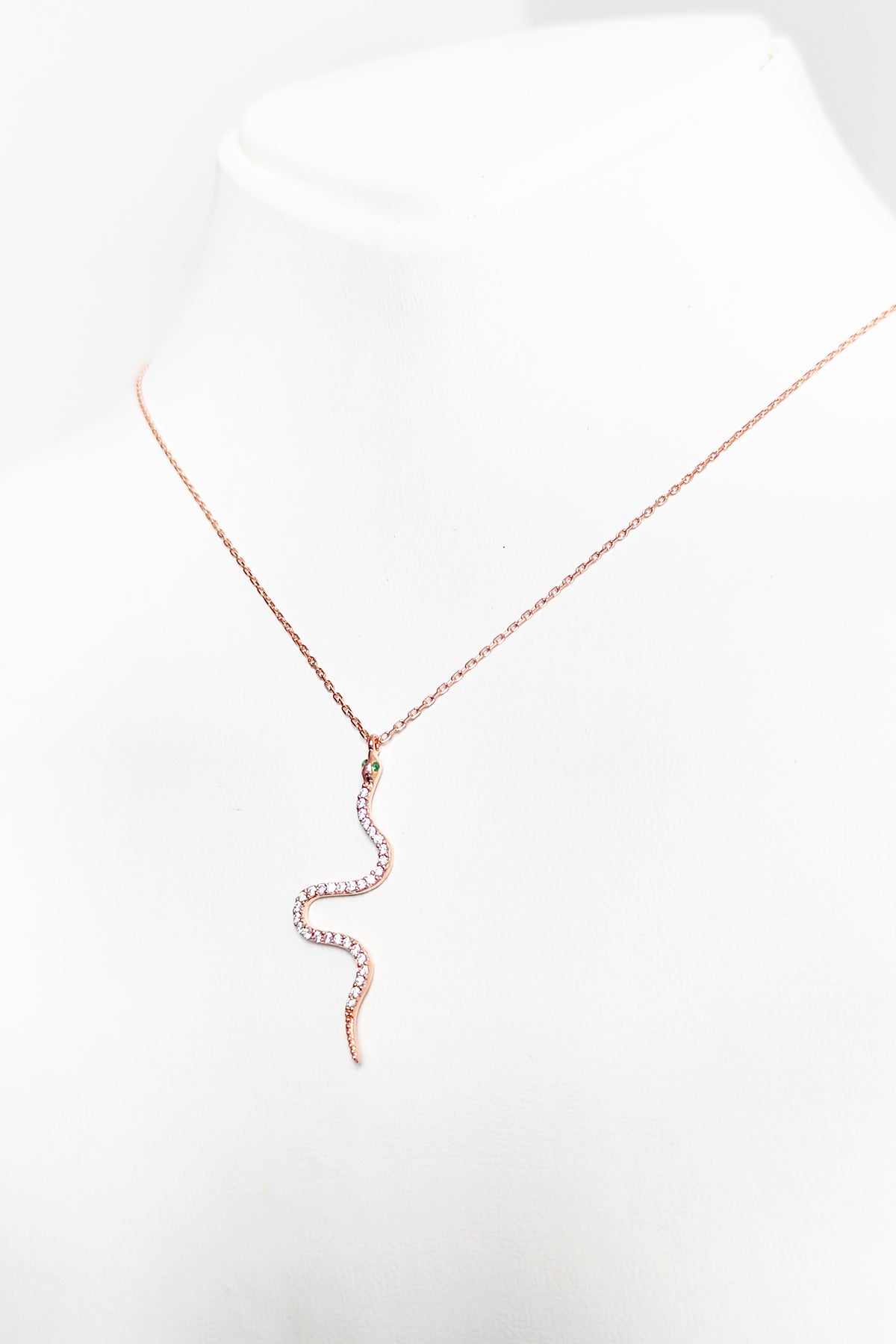 Green Eyed Snake Silver Necklace
