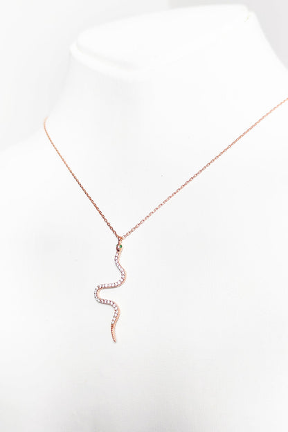 Green Eyed Snake Silver Necklace