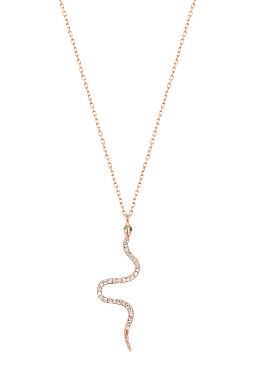 Green Eyed Snake Silver Necklace