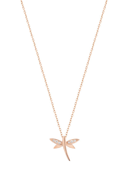 White Stone Dragonfly Silver Necklace