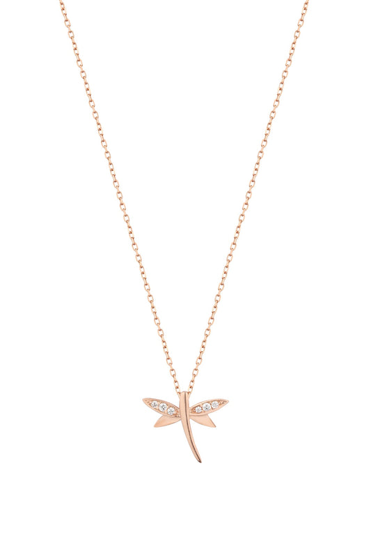 White Stone Dragonfly Silver Necklace