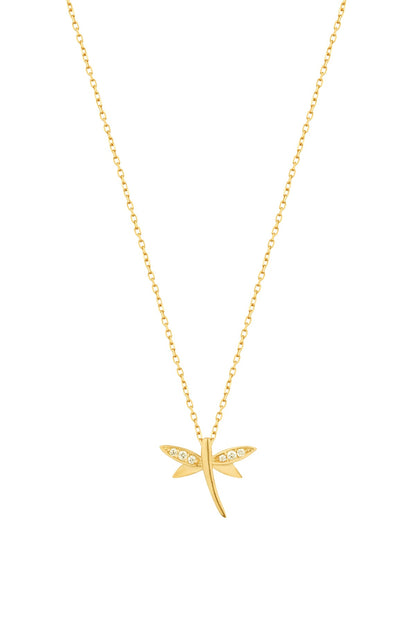 White Stone Dragonfly Silver Necklace