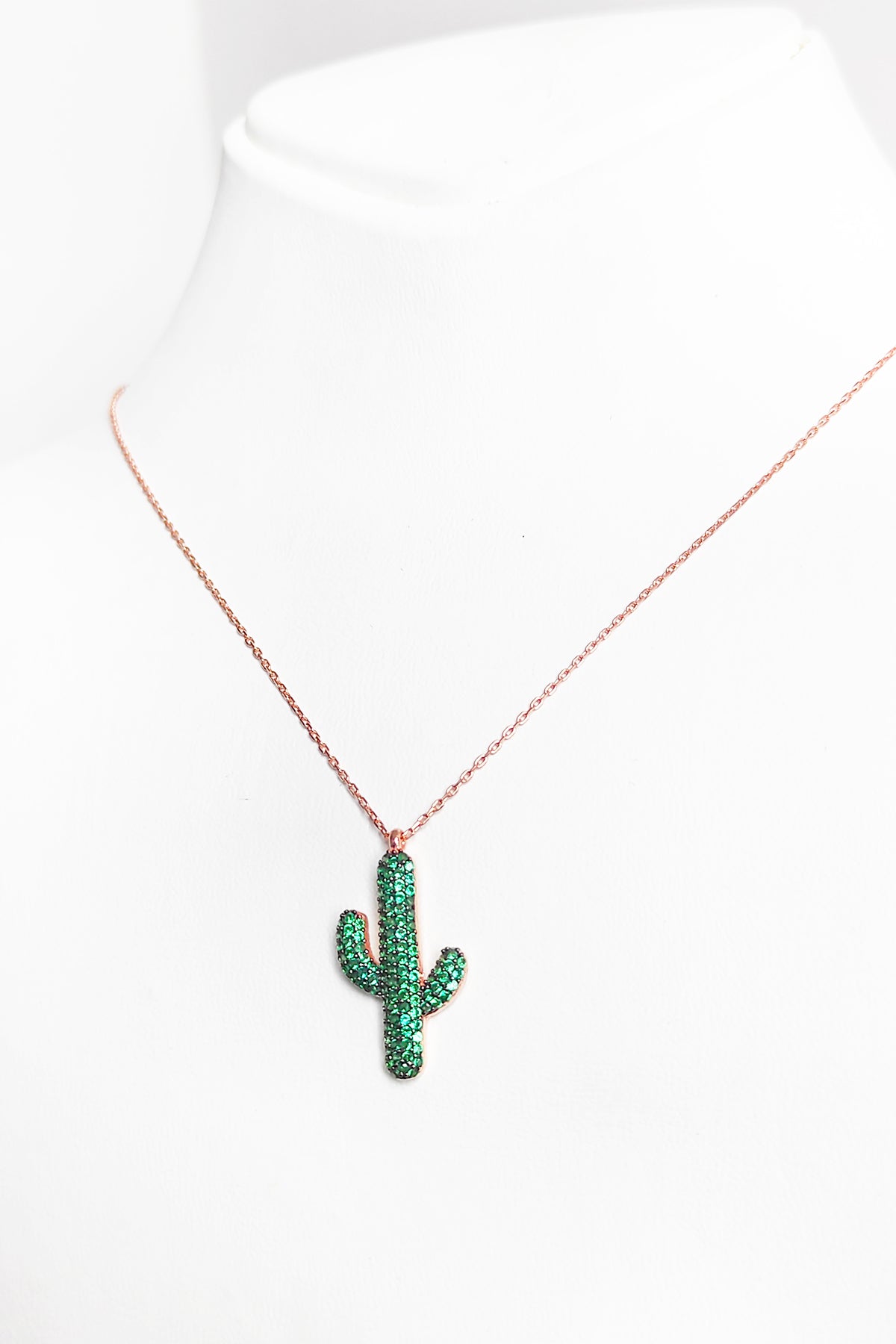 Green Stone Cactus Silver Necklace