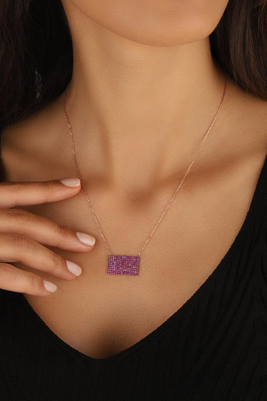 Pink Stone Silver Letter Necklace