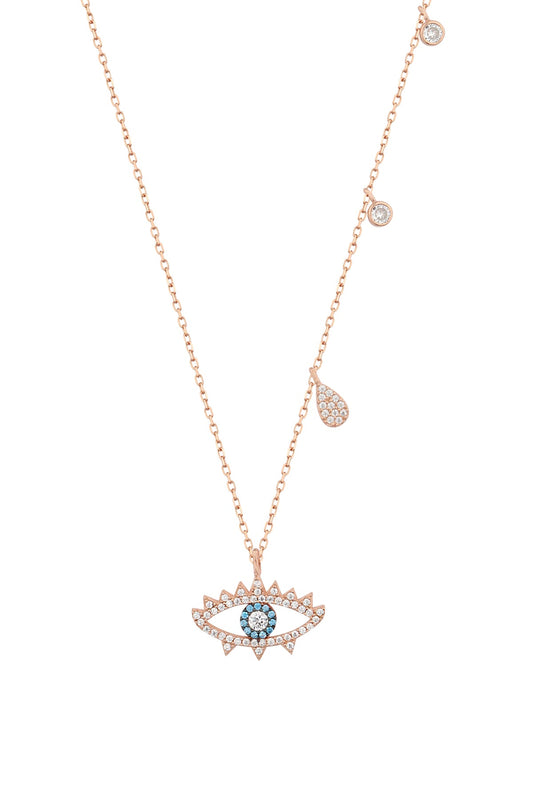 Dangling Stone Eye Silver Necklace