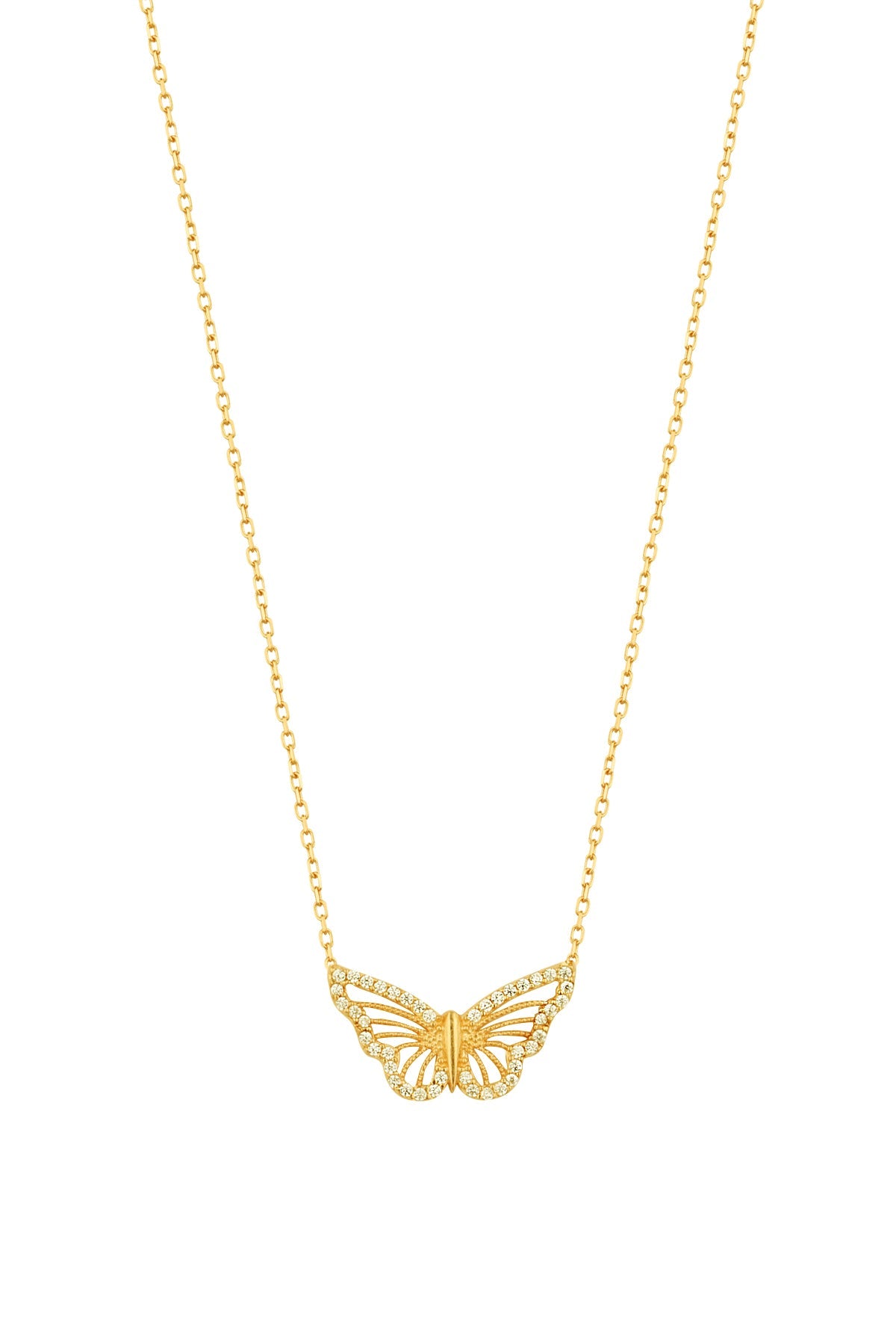 White Stone Butterfly Silver Necklace
