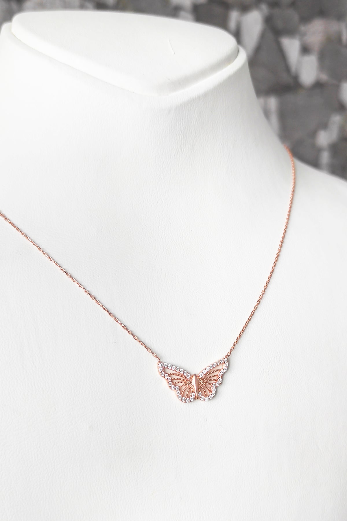 White Stone Butterfly Silver Necklace