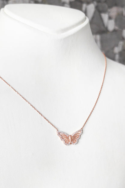 White Stone Butterfly Silver Necklace