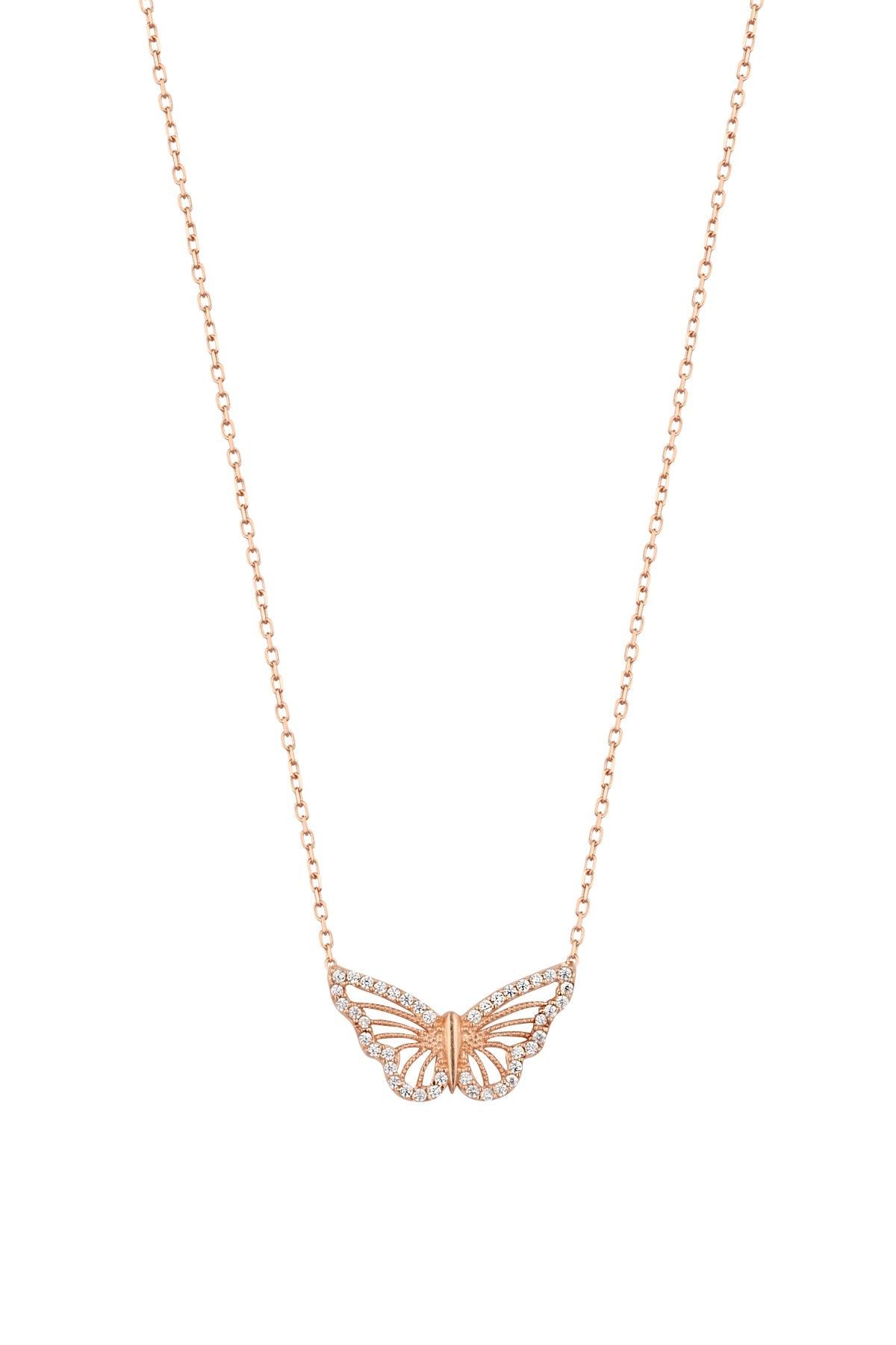 White Stone Butterfly Silver Necklace
