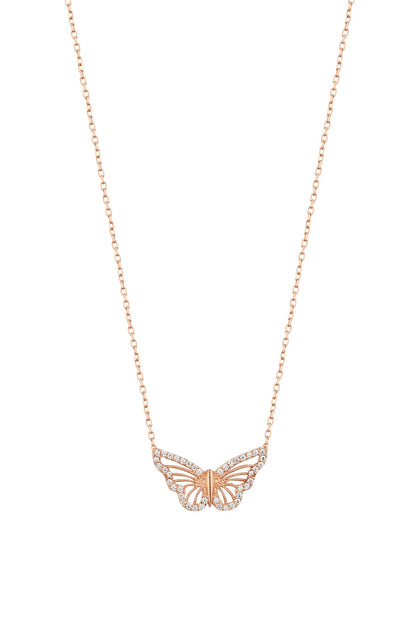 White Stone Butterfly Silver Necklace