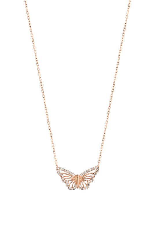 White Stone Butterfly Silver Necklace