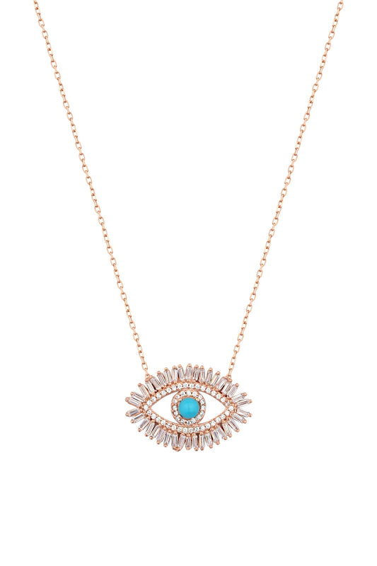 Baguette Stone Eye Silver Necklace