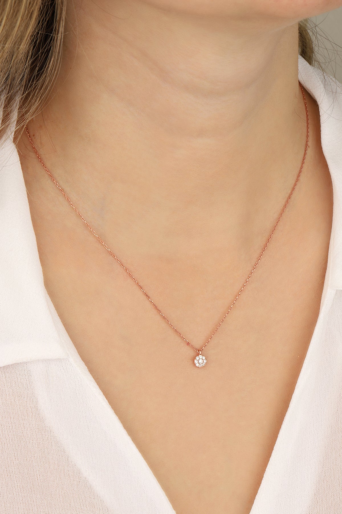 White Stone Silver Lentil Necklace