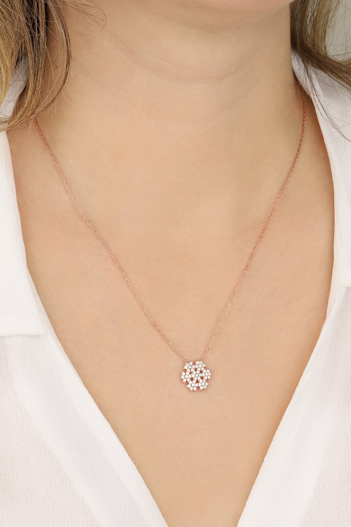 White Stone Snowflake Silver Necklace