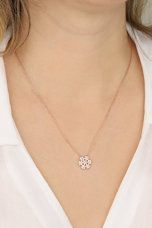 White Stone Snowflake Silver Necklace