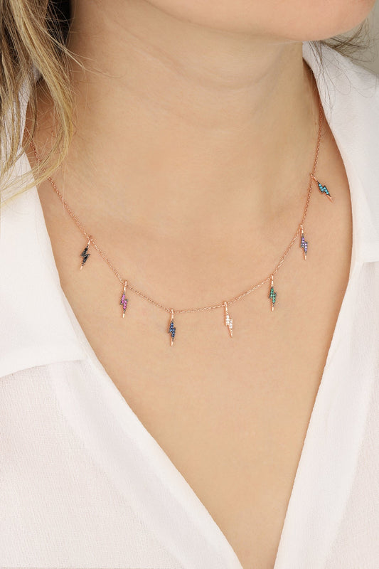 Multi Colored Stone Lightning Silver Necklace