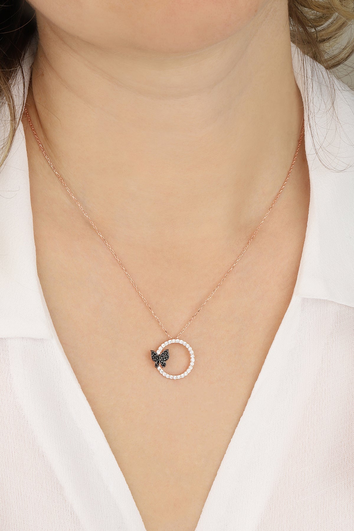Black Stone Butterfly Ring Silver Necklace