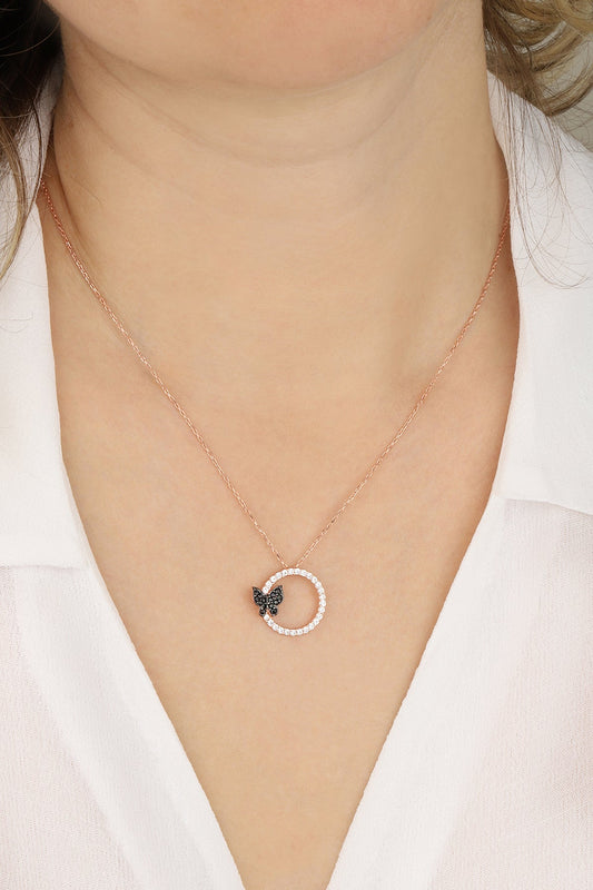 Black Stone Butterfly Ring Silver Necklace