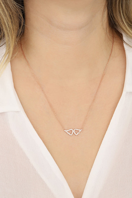 White Stone Angel Wing Silver Necklace