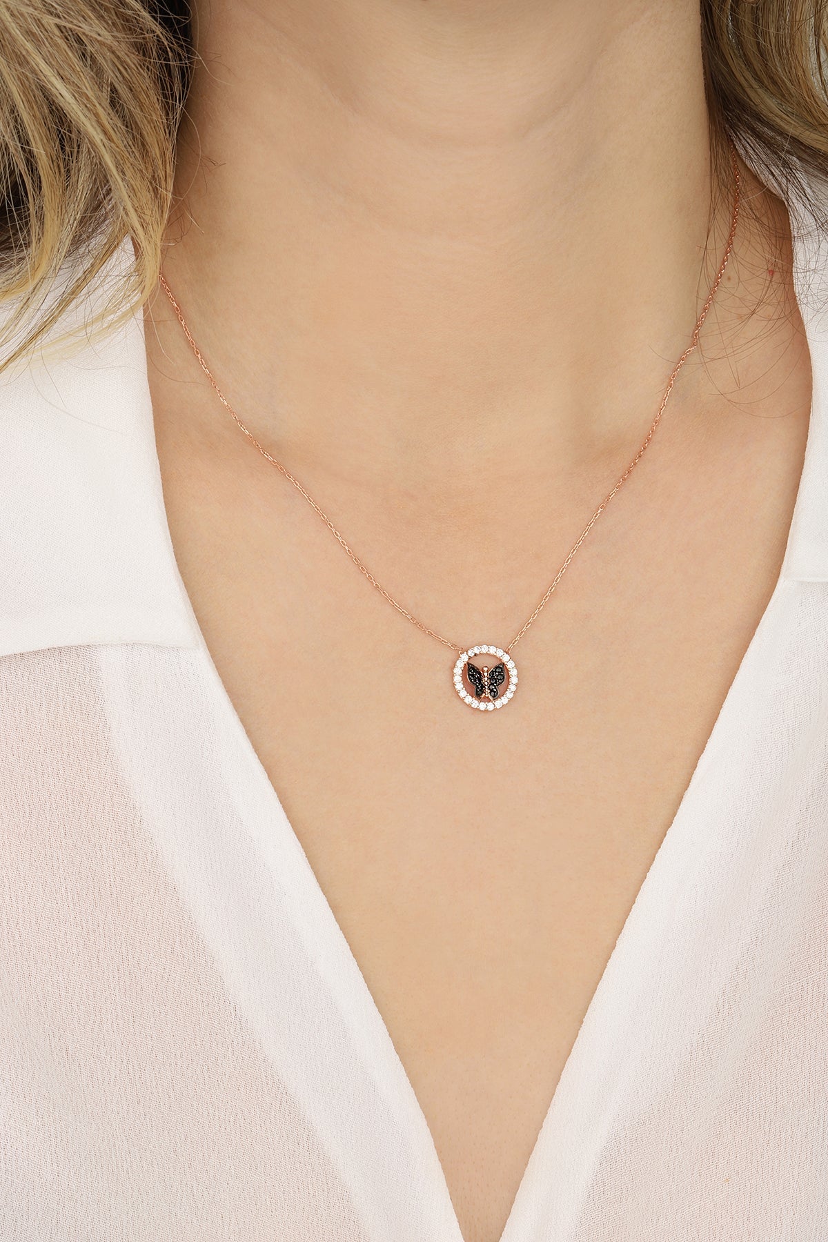 Black Butterfly Ring Silver Necklace