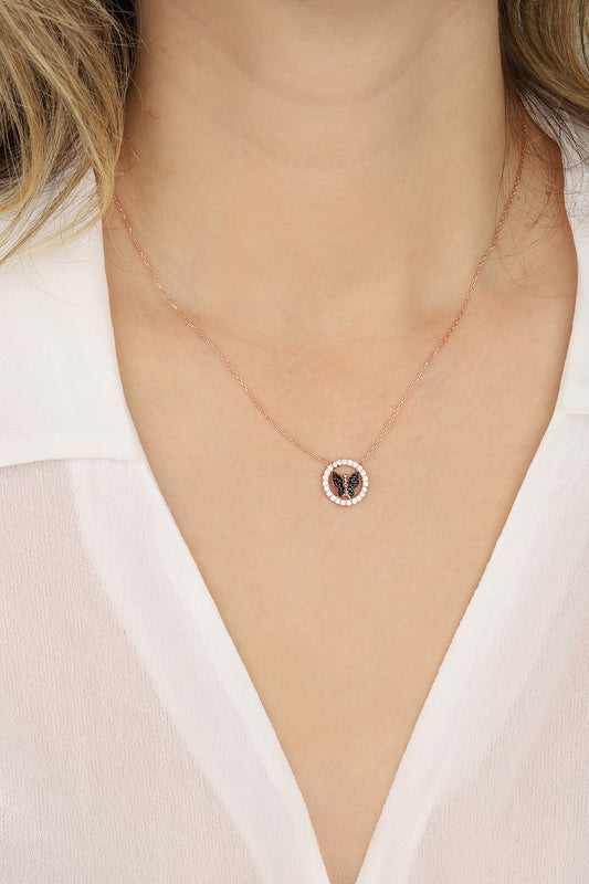 Black Butterfly Ring Silver Necklace