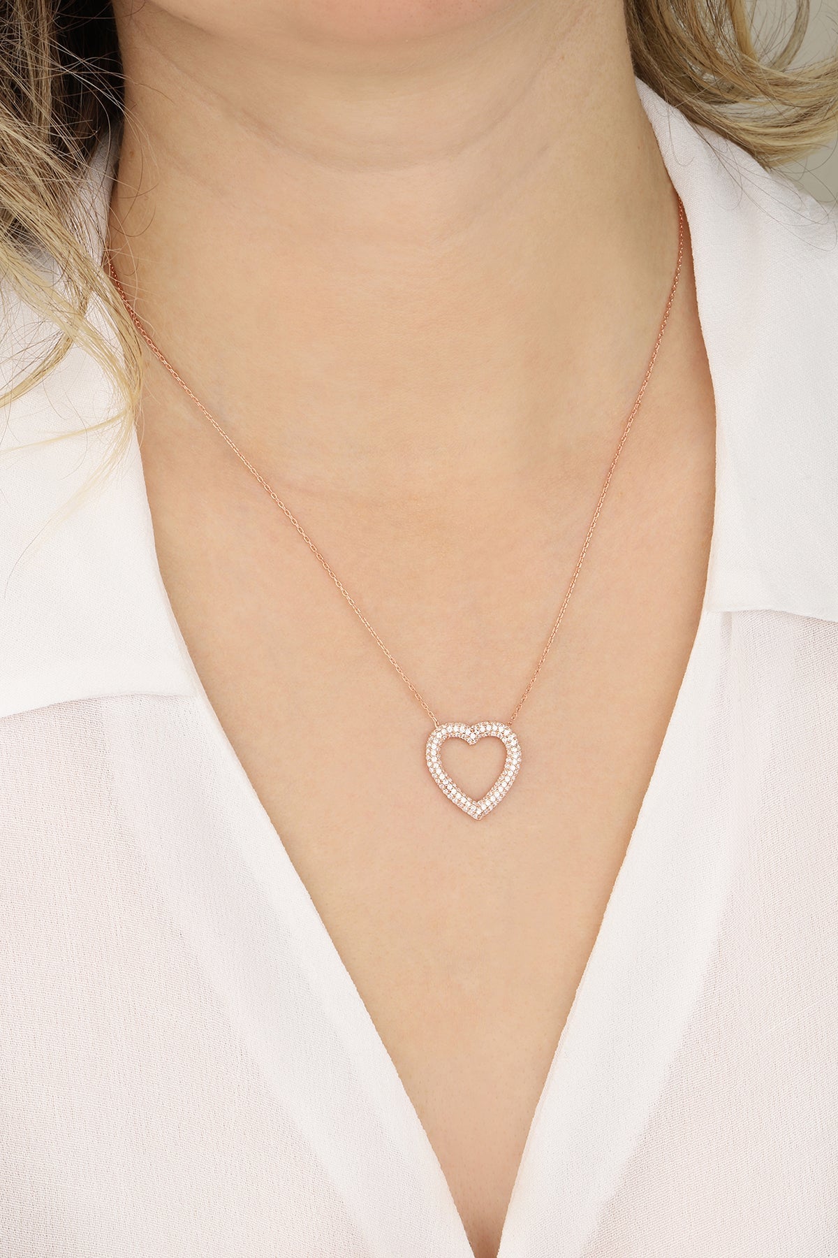 White Stone Silver Heart Necklace