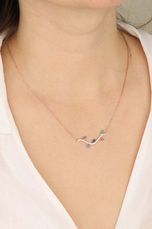 Colorful Stone Silver Tree Branch Necklace
