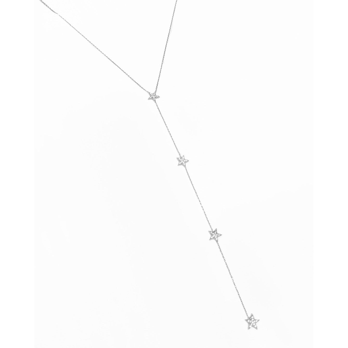 Long Necklace Y Necklaces with Stars, Extra Long Necklaces, Silver Cz Necklaces, Zirconia Necklaces