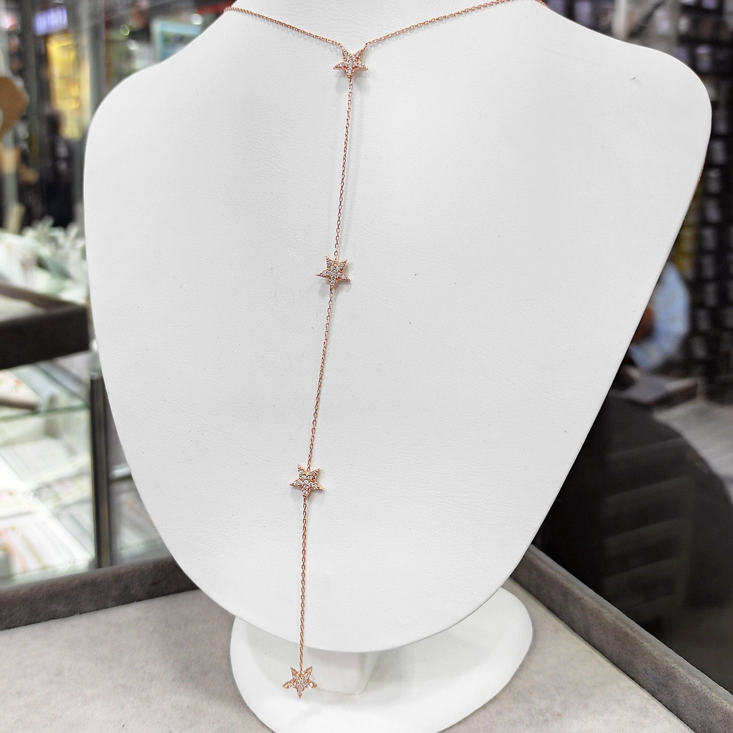 Long Necklace Y Necklaces with Stars, Extra Long Necklaces, Silver Cz Necklaces, Zirconia Necklaces