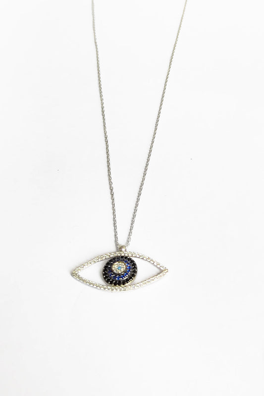 Silver Eye Necklace with White Stone