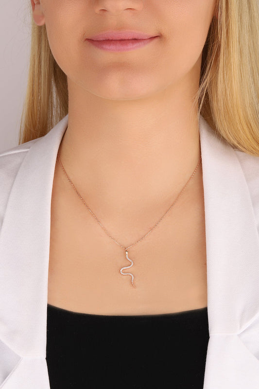 Snake Necklace with White Stone, Cubic eyed Snake necklace, Gold Silver necklace, Animal jewelry, Minimalist necklace, Animal lover necklace, Gift for her