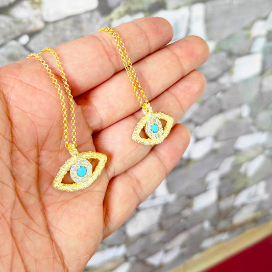 Turquoise Stone Eye Silver Necklace