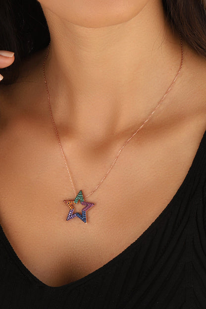 Dainty Mix Stone Star Necklace Gold Plated Necklace Handcrafted 925 Sterling Silver