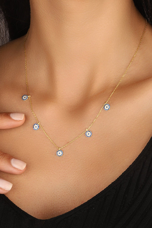 Dangle Evil Eye Bead Silver Chain Necklace