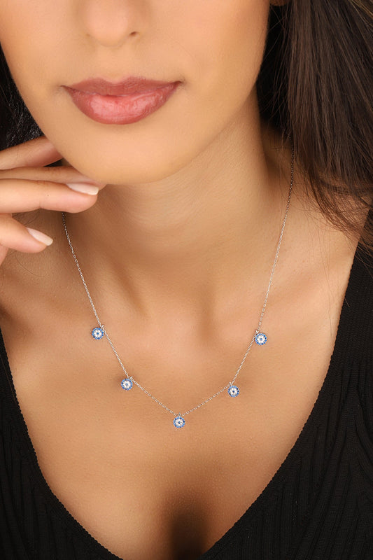 Dangle Evil Eye Bead Silver Chain Necklace
