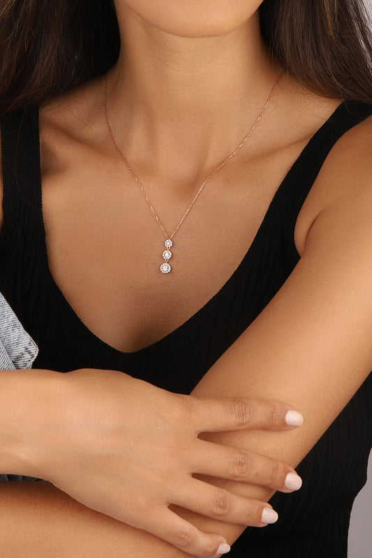 Vertical Three Stone Silver Necklace