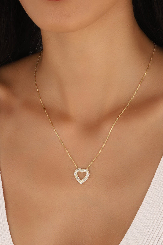 Hollow Stone Heart Sterling Silver Necklace