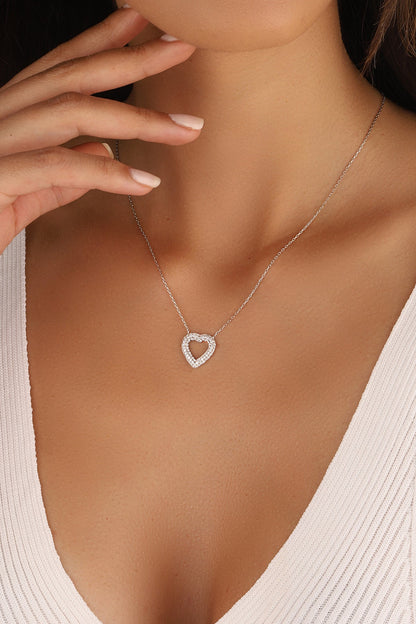 Hollow Stone Heart Sterling Silver Necklace