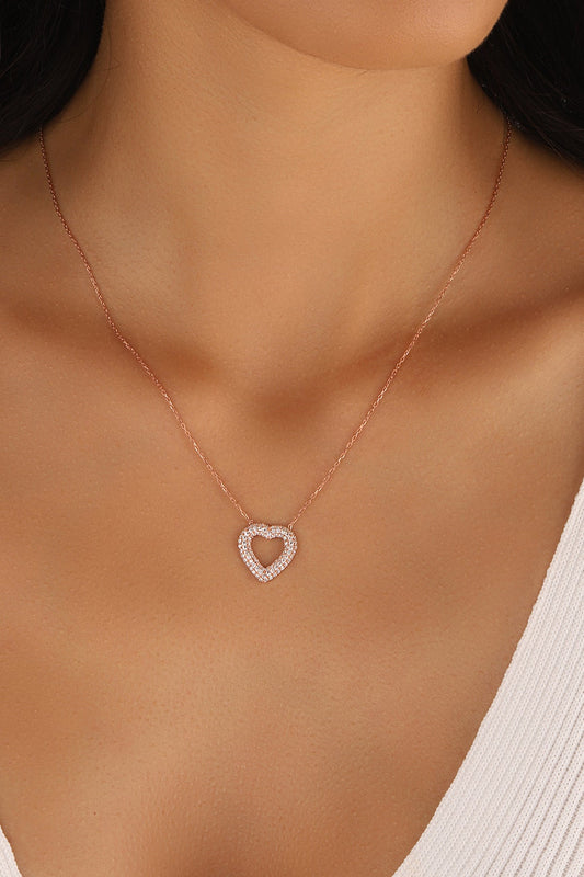 Hollow Stone Heart Sterling Silver Necklace