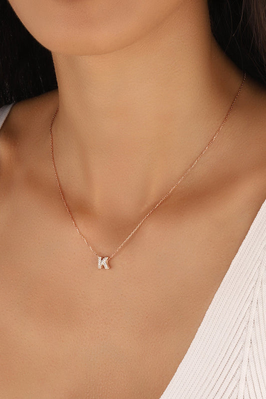 Tiny Three-Dimensional Letter Necklaces With Stones, Minimalist Letter Necklace