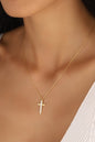 Cross Necklace, 14K Chain Necklace, Cross Pendant Necklace with white Stone