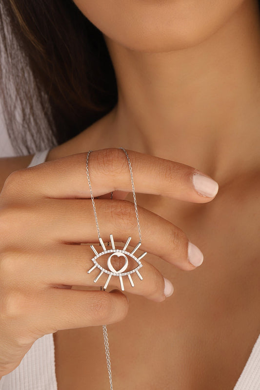 Stoneless Eye of Ra silver Necklace, Eye Of Horus Necklace