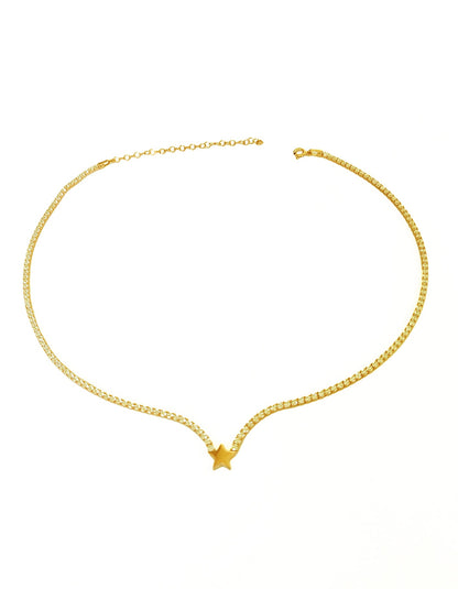 Star Tennis Necklace, Cubic Zirconia Gemstone 925 Sterling Silver Rose Gold Vermeil