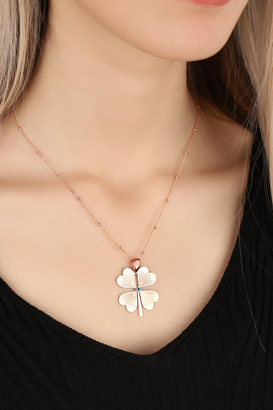 Evil Eye Beads Big Four Leaf Clover Sterling Silver Necklace, Four Leaf Clover Necklace