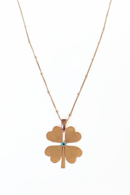 Evil Eye Beads Big Four Leaf Clover Sterling Silver Necklace, Four Leaf Clover Necklace